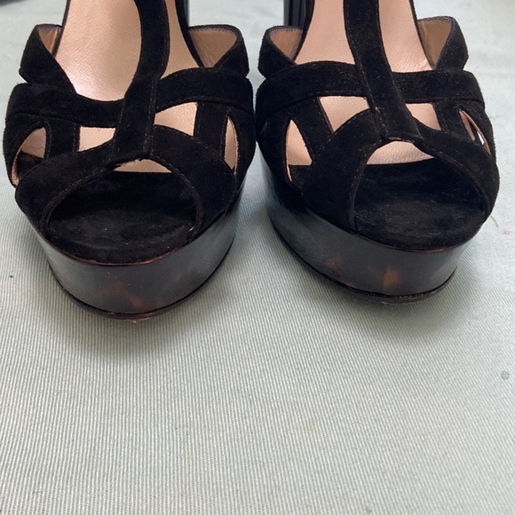 Vintage Bruno Magli Black Suede Open Toe Stiletto Platform Heels Sz 37& 1/2 US 7 - Picture 13 of 14